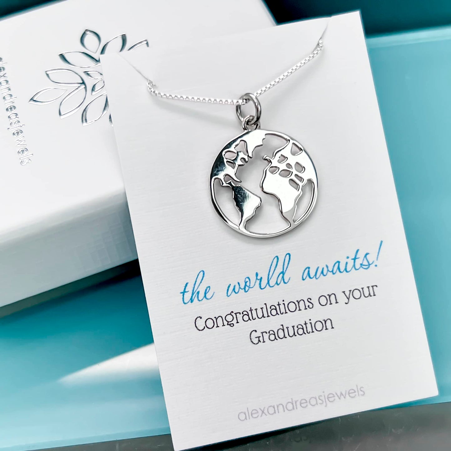 Sterling Silver World Map Necklace for Women, Graduation Gift Necklace, Gift for the Graduate