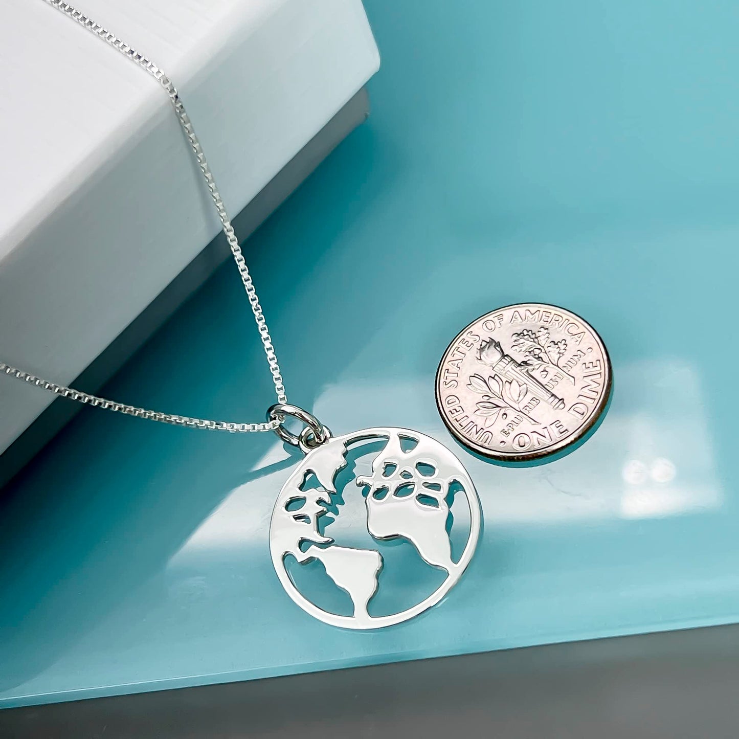 Sterling Silver World Map Necklace for Women, Graduation Gift Necklace, Gift for the Graduate