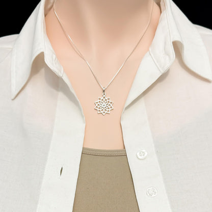 Lotus Necklace 925 Sterling Silver, Blooming Lotus Pendant Necklace, Lotus Necklace for Women