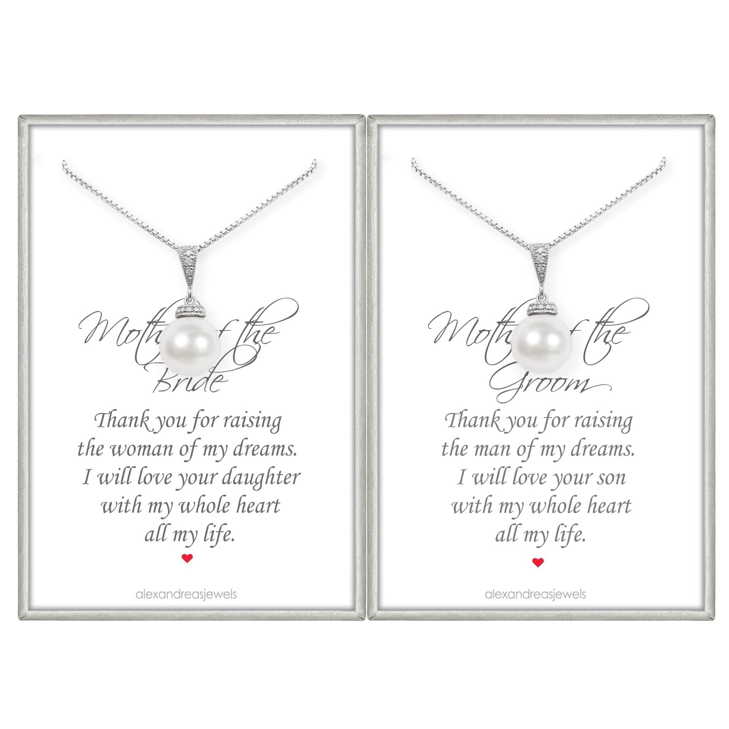 Set of 2 Mother of the Bride Gift from Groom, Customizable Pearl Necklaces, Mother of the Groom Gift from Bride, Mother In Law Gift Necklace