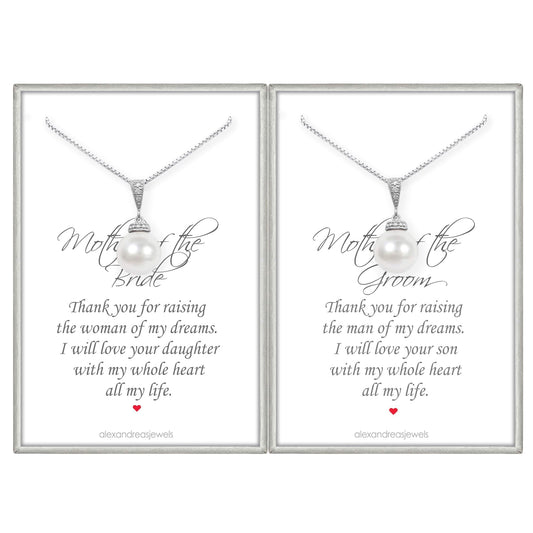 Set of 2 Mother of the Bride Gift from Groom, Customizable Pearl Necklaces, Mother of the Groom Gift from Bride, Mother In Law Gift Necklace