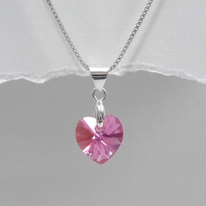 Tiny Rose Pink Crystal Heart Necklace, Flower Girl Necklace, Flower Girl Proposal Gift