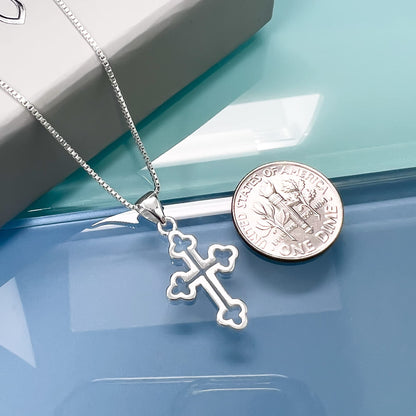 Cross Gift Necklace for Girls, Sterling Silver Open Cross Necklace, Goddaughter Gift Necklace