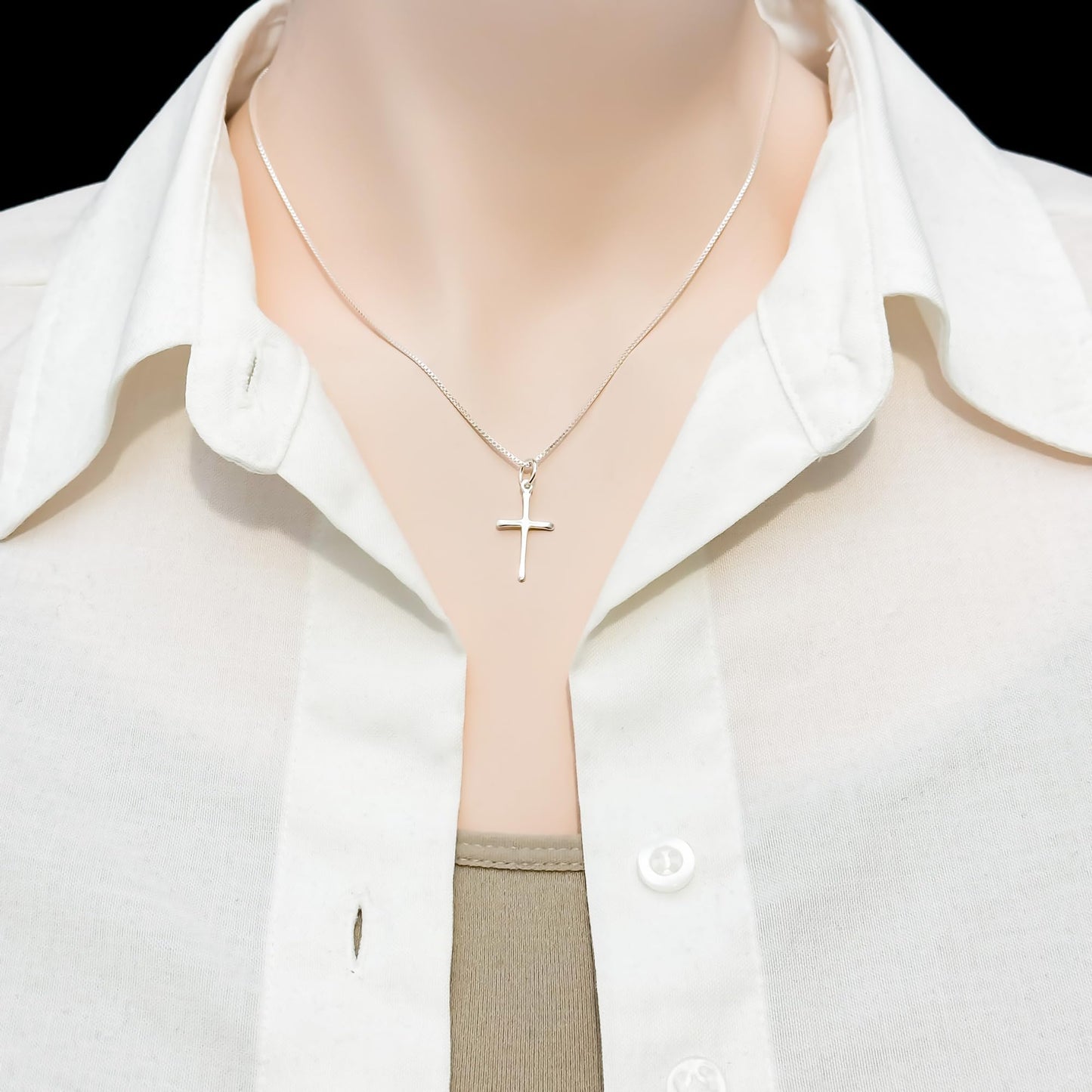 Tiny Cross Necklace for Women Teen Girls Delicate and Dainty 925 Sterling Silver Cross Necklace Goddaughter Gift on First Communion Baptism from Godmother Sponsor