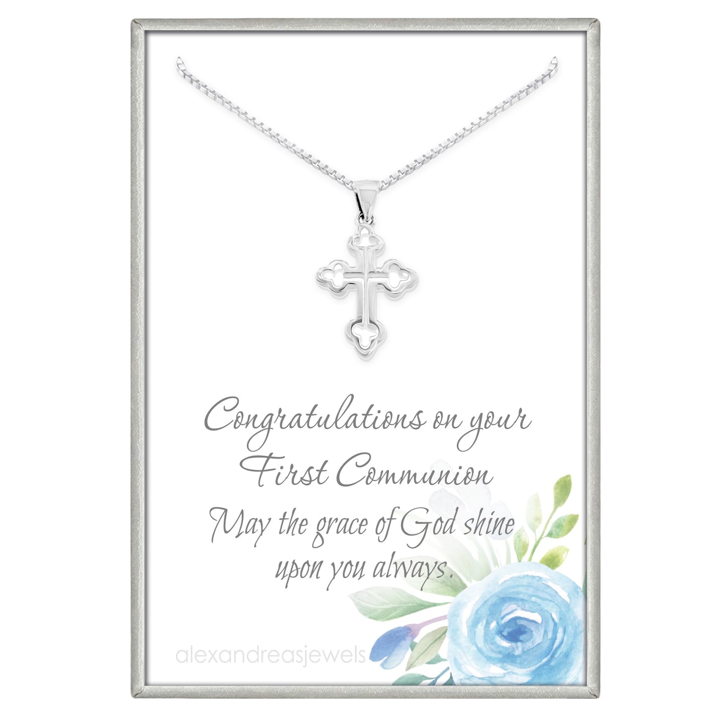 Cross Gift Necklace for Girls, Sterling Silver Open Cross Necklace, Goddaughter Gift Necklace