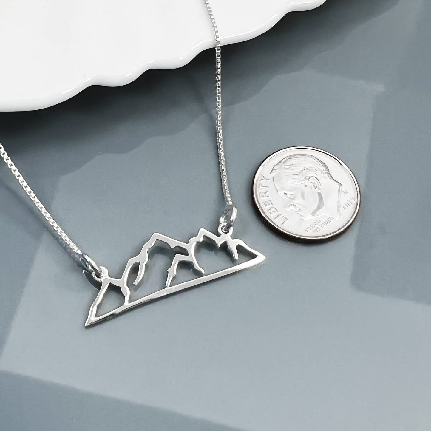 Sterling Silver Mountain Necklace, Adventure Awaits, Travel Necklace, Retirement Gift Necklace