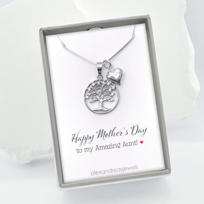 925 Sterling Silver Tree of Life with Tiny Pufed Heart Charm Necklace - Mothers Day Gift, Birthday Valentine's Day Mothers Day Present, Tree of Life Necklace for Women (custom)