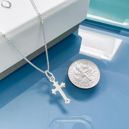 Very Tiny Delicate and Dainty Sterling Silver Cross Necklace for Women and Teen Girls, Goddaughter, Daughter, Granddaughter, Niece - Baptism, Confirmation Gift