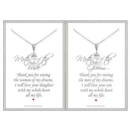 Set of 2 Mother of the Bride Gift from Groom, White Pearl Necklaces, Mother of the Groom Gift from Bride, Mother In Law Gift Necklace