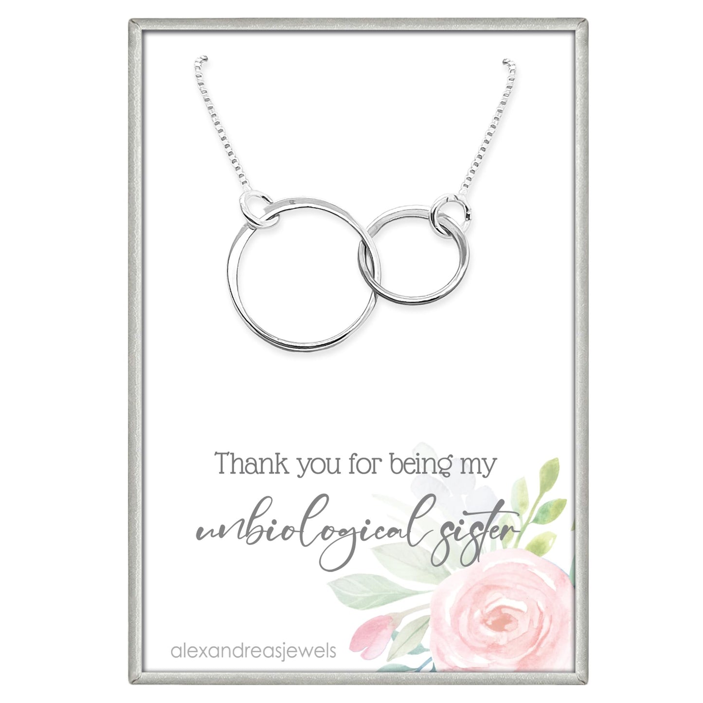 Double Ring Necklace, 925 Sterling Silver Two Interlocking Circles, Mother Daughter Best Friend Birthday, Mother's Day, Valentine's Day, Christmas Present (unbiological sister - silver)