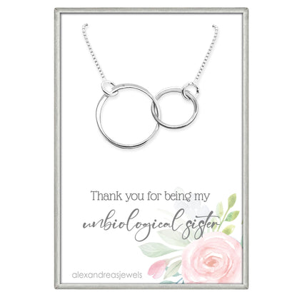 Double Ring Necklace, 925 Sterling Silver Two Interlocking Circles, Mother Daughter Best Friend Birthday, Mother's Day, Valentine's Day, Christmas Present (unbiological sister - silver)