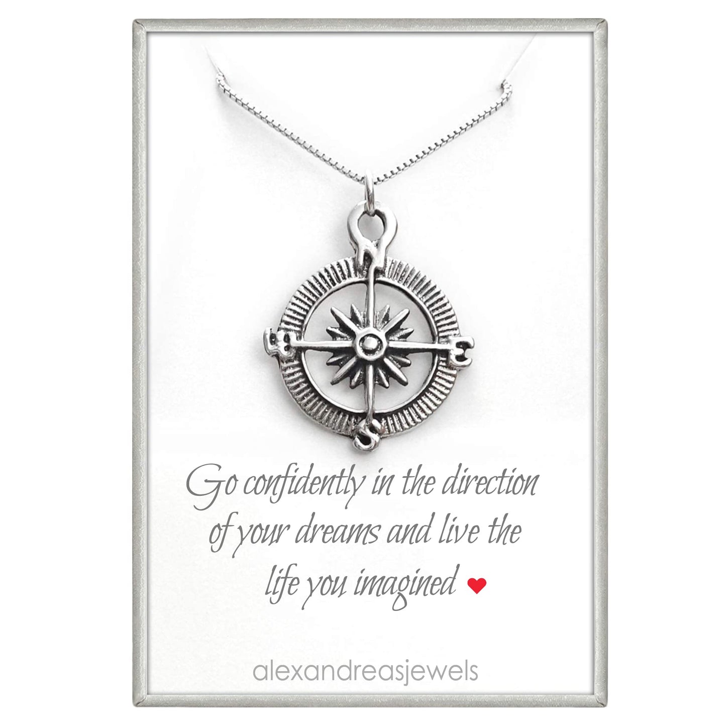 Sterling Silver Compass Necklace for Women, Graduation Gift Necklace, Travel Necklace, Retirement Gift Necklace, Daughter Graduation Gift