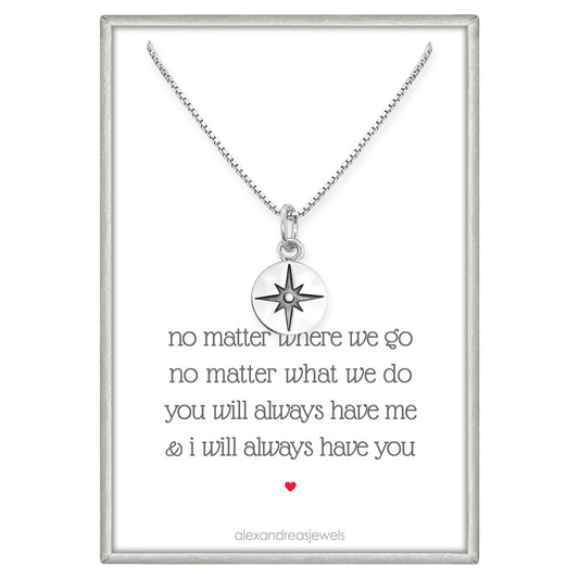 Tiny Sterling Silver North Star Compass Necklace for Women, Best Friend Gift, Girlfriend Gift Necklace, No Matter Where We Go, Graduation Gift for Friends, Graduation 2024 Gift