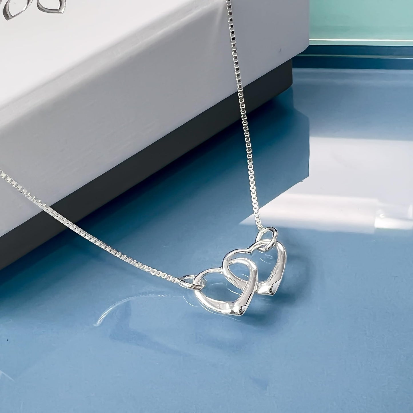 Sterling Silver Interlocking Hearts Necklace for Women, Wife, Girlfriend - Mother Daughter Intertwined Hearts Necklace, Granddaughter Christmas Gift