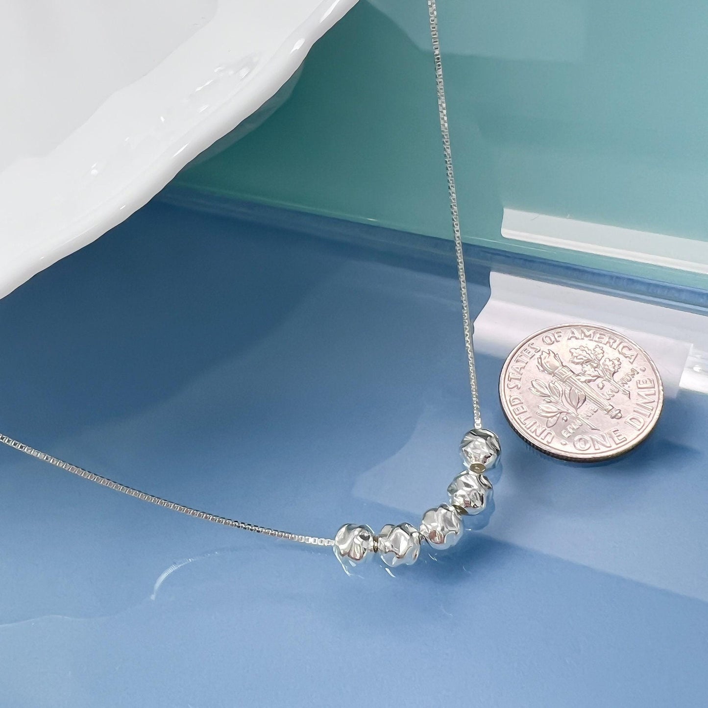 Silver Nuggets Necklace 5 Hammered Sterling Beads for Friends