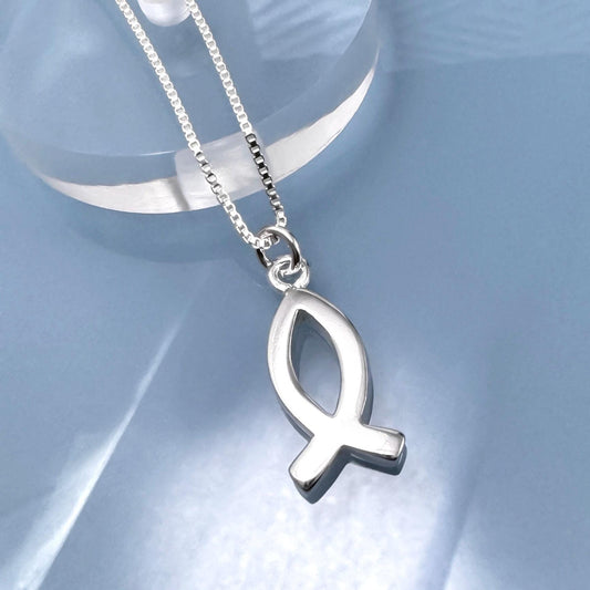 Sterling Silver Ichthus Necklace for Women, Fish Jewelry, Religious Necklace, Christian Ichthus Fish Jewelry