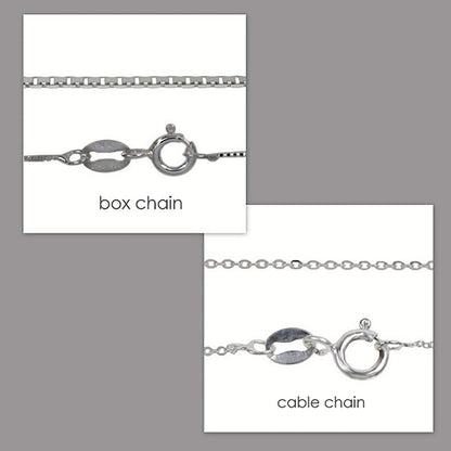 two different types of silver necklace chains: a box chain and a cable chain.