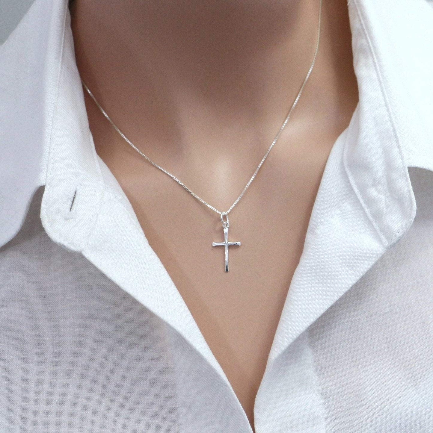 Tiny and Dainty Sterling Silver Cross Necklace, Baptism Gift, Confirmation Girft, First Communion Gift Necklace