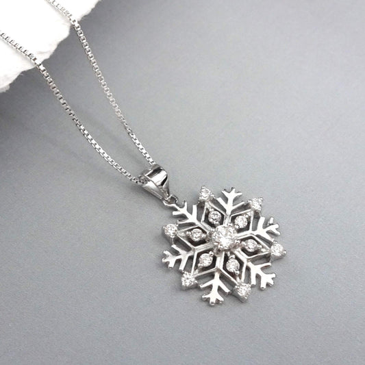 Alexandreasjewels Snowflake CZ Crystal Necklace, Sterling Silver Necklace for Women, New Year's Gift