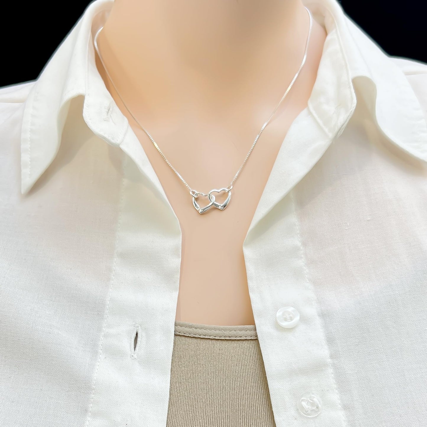 Sterling Silver Interlocking Hearts Necklace for Women, Wife, Girlfriend - Mother Daughter Intertwined Hearts Necklace, Granddaughter Christmas Gift