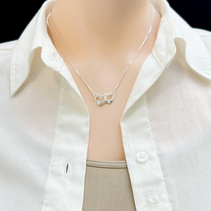 Sterling Silver Interlocking Hearts Necklace for Women, Wife, Girlfriend - Mother Daughter Intertwined Hearts Necklace, Granddaughter Christmas Gift