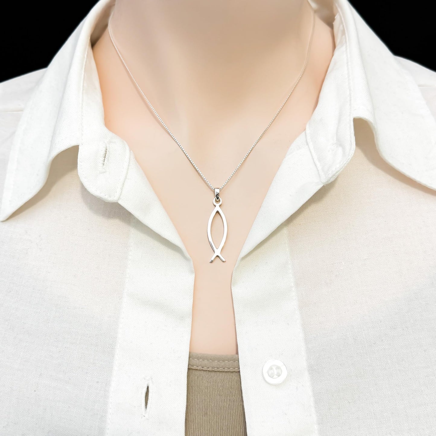 925 Sterling Silver Ichthus Fish Necklace for Women and Teens - Minimalist Christian Jewelry for Religious Gifts