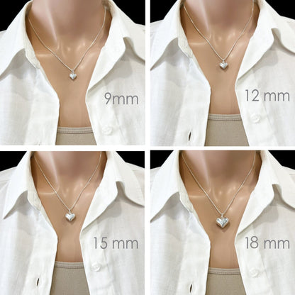 Large Sterling Silver Puffed Heart Necklace, Heart Charm, Girlfriend Gift Necklace, Valentine's Day Gift for Wife, Mom, Grandmother