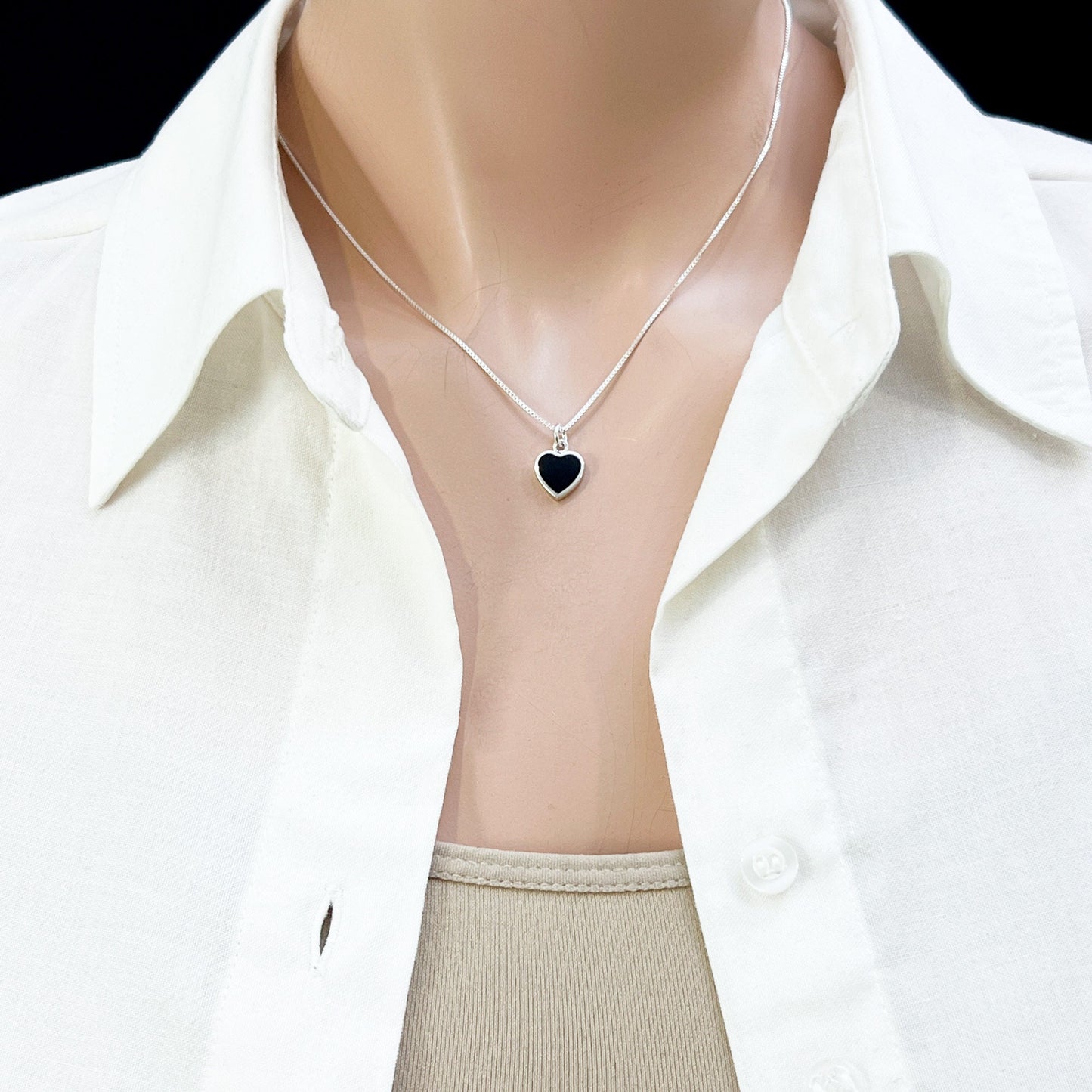 Mother's Day Gift Black Onyx Heart Necklace for Women, Grandmother Gift for Mother's Day, Black Onyx Heart Sterling Silver Layering Necklace