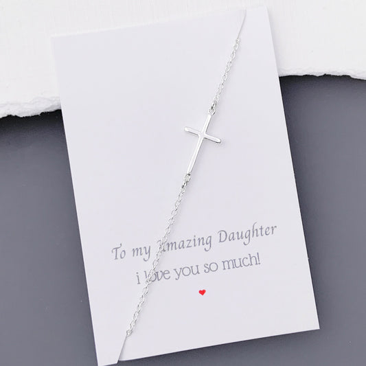 Delicate and Dainty Sterling Silver Sideways Cross Necklace, Daughter Confirmation Gift Necklace, Daughter First Communion Gift Necklace