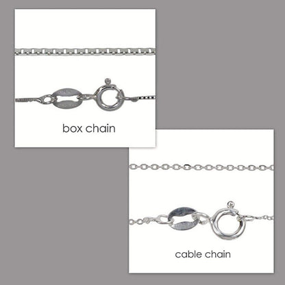 two different types of silver necklace chains: a box chain and a cable chain.