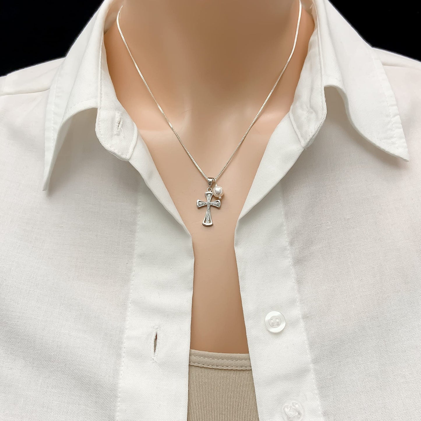 Sterling Silver Cross Necklace, Confirmation Gift Necklace, First Communion Gift Necklace, Baptism Gift Necklace for Girls