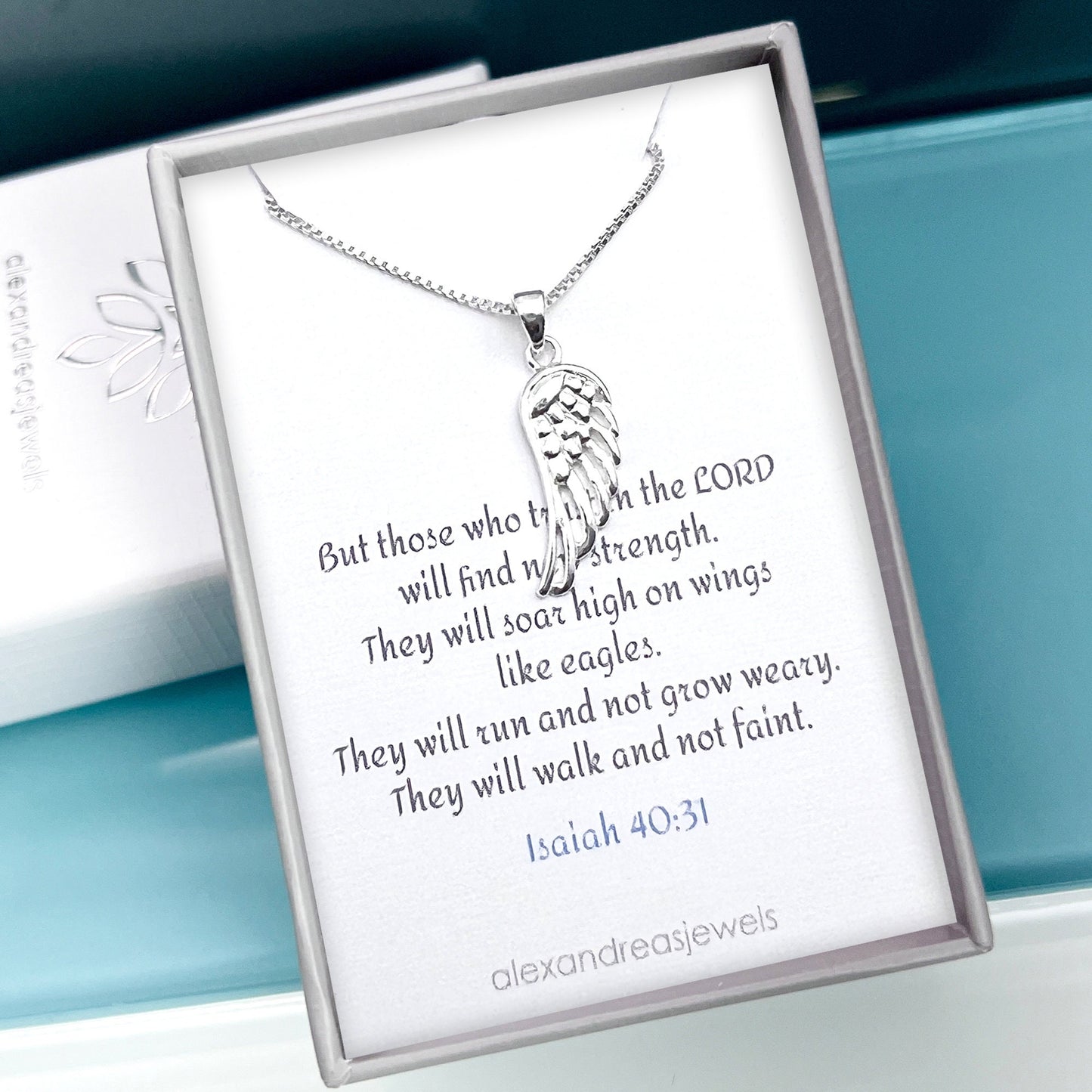 Tiny and Dainty Sterling Silver Wing Necklace, Sympathy Gift Necklace, Remembrance Gift Necklace, Bible Verse Necklace, Isaiah 40:31