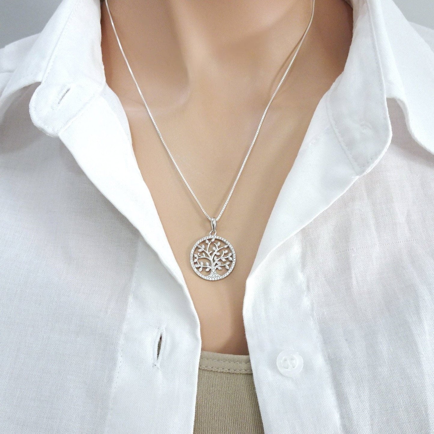 Silver Tree of Life Necklace for Women, Mother-in-Law Gift, Mother of the Groom Gift, Mother of the Bride Gift, Valentine's Day Gift for Mom