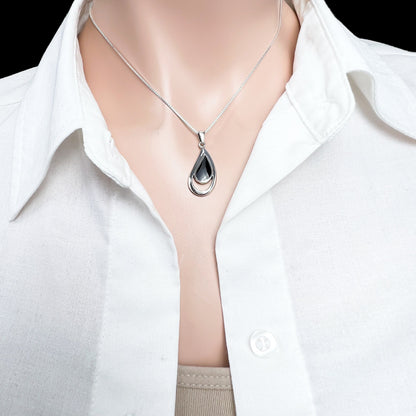 Sterling Silver Black Onyx Teardrop Necklace, Gift for Wife, Girlfriend Gift, Mom Gift Necklace, Anniversary Gift Necklace, Grandmother Gift