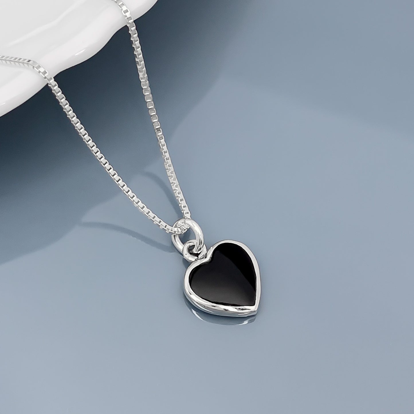 Black Onyx Heart Necklace, Sterling Silver and Black Onyx Heart Necklace, Black Heart, Wife Gift Necklace, Girlfriend Anniversary Gift