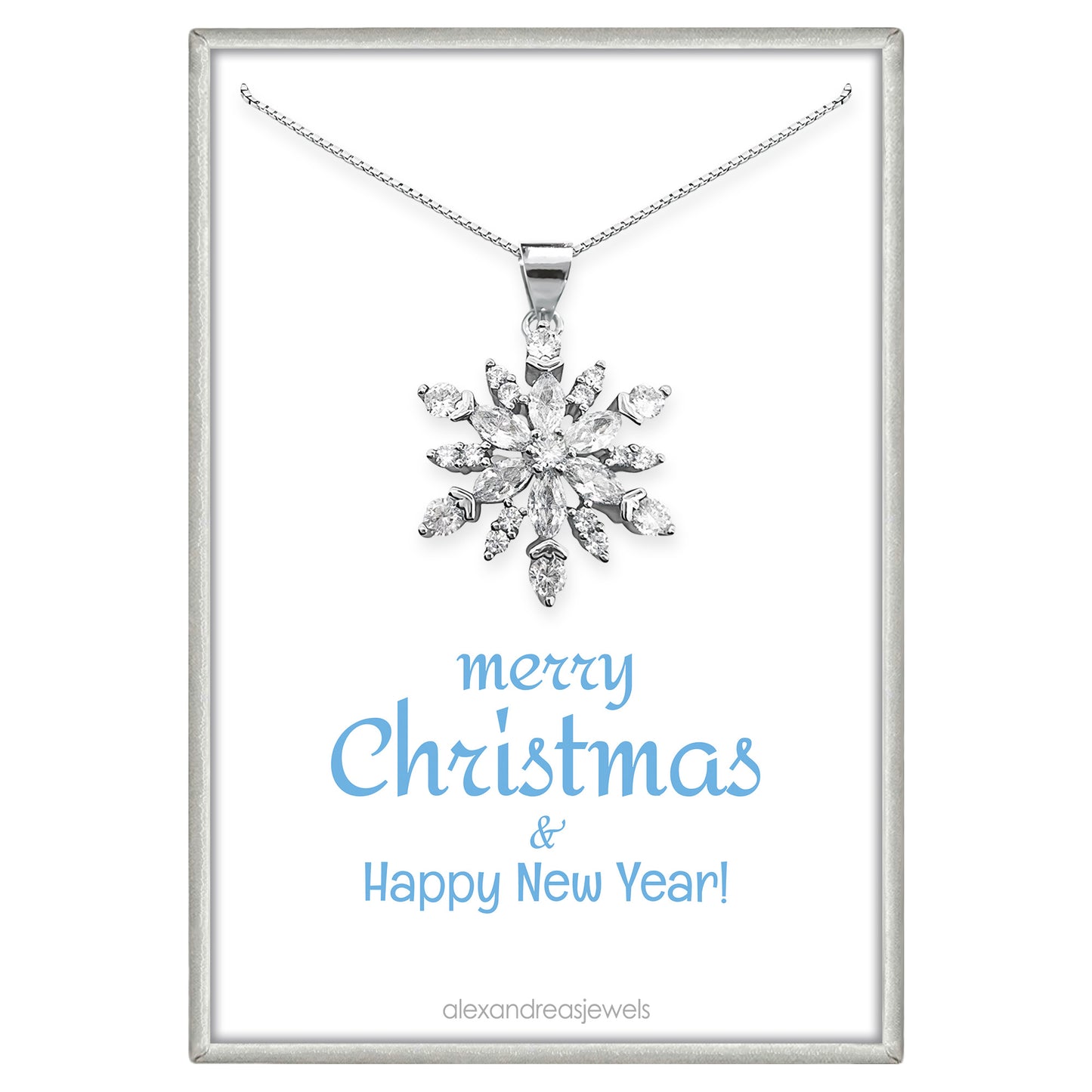 Sterling Silver and CZ Crystal Necklace, Snowflake Necklace for Women, New Year's Gift