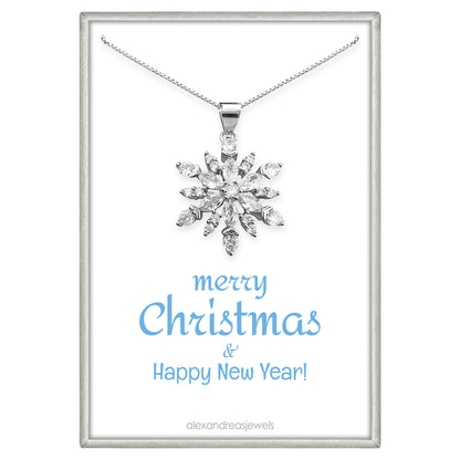 Sterling Silver and CZ Crystal Necklace, Snowflake Necklace for Women, New Year's Gift