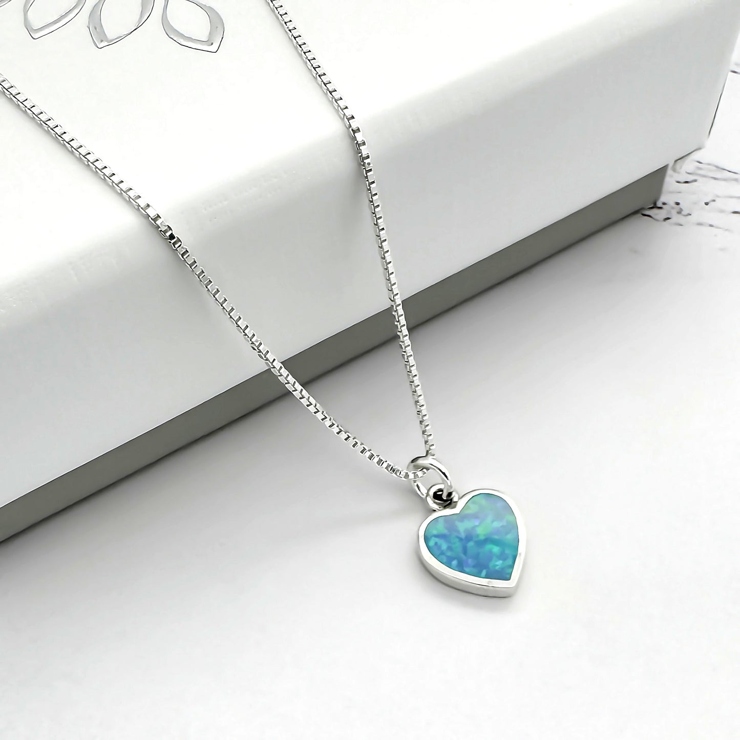 925 Sterling Silver Heart Necklace for Women, Blue Lab Opal Heart Pendant Necklace, Daughter Birthday Gift, Girlfriend Gift for Valentine's Day