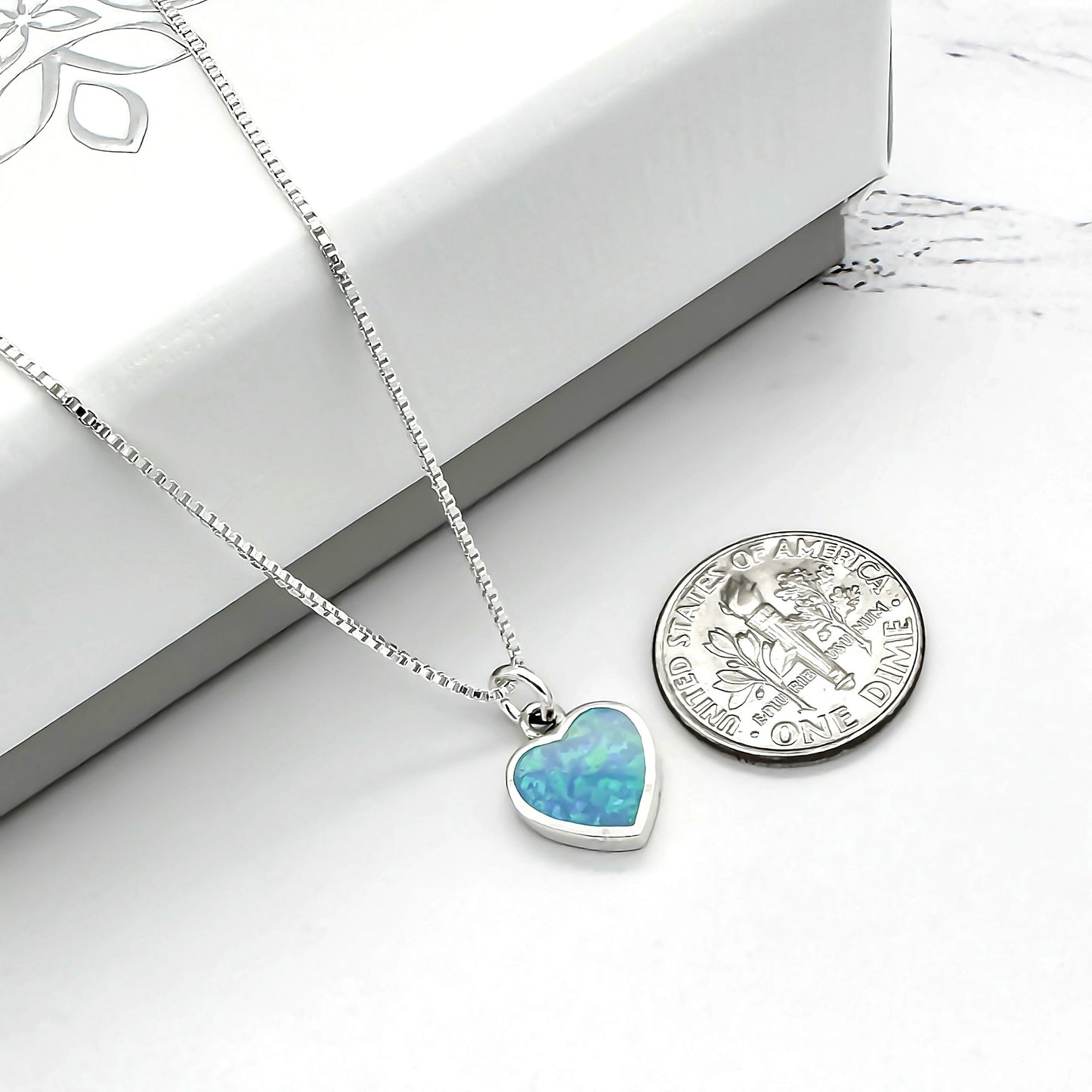 925 Sterling Silver Heart Necklace for Women, Blue Lab Opal Heart Pendant Necklace, Daughter Birthday Gift, Girlfriend Gift for Valentine's Day