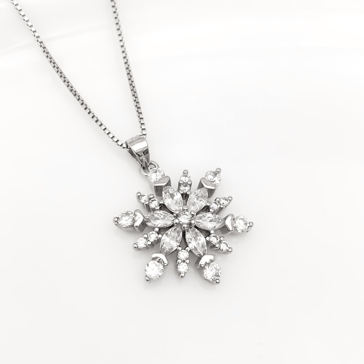 Sterling Silver and CZ Crystal Necklace, Snowflake Necklace for Women, New Year's Gift