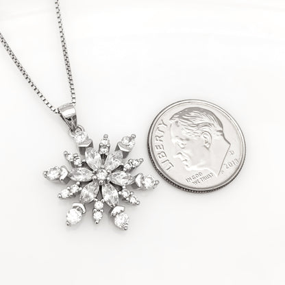 Sterling Silver and CZ Crystal Necklace, Snowflake Necklace for Women, New Year's Gift