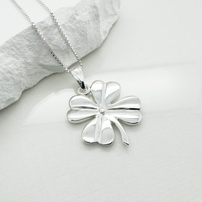 Large High Polish Sterling Silver Four Leaf Clover Pendant Necklace, St. Patrick's Day Gift, Good Luck Necklace, Best Friend Gift Necklace