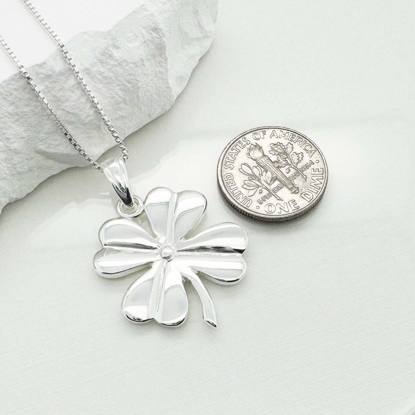 Large High Polish Sterling Silver Four Leaf Clover Pendant Necklace, St. Patrick's Day Gift, Good Luck Necklace, Best Friend Gift Necklace