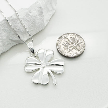 Large High Polish Sterling Silver Four Leaf Clover Pendant Necklace, St. Patrick's Day Gift, Good Luck Necklace, Best Friend Gift Necklace