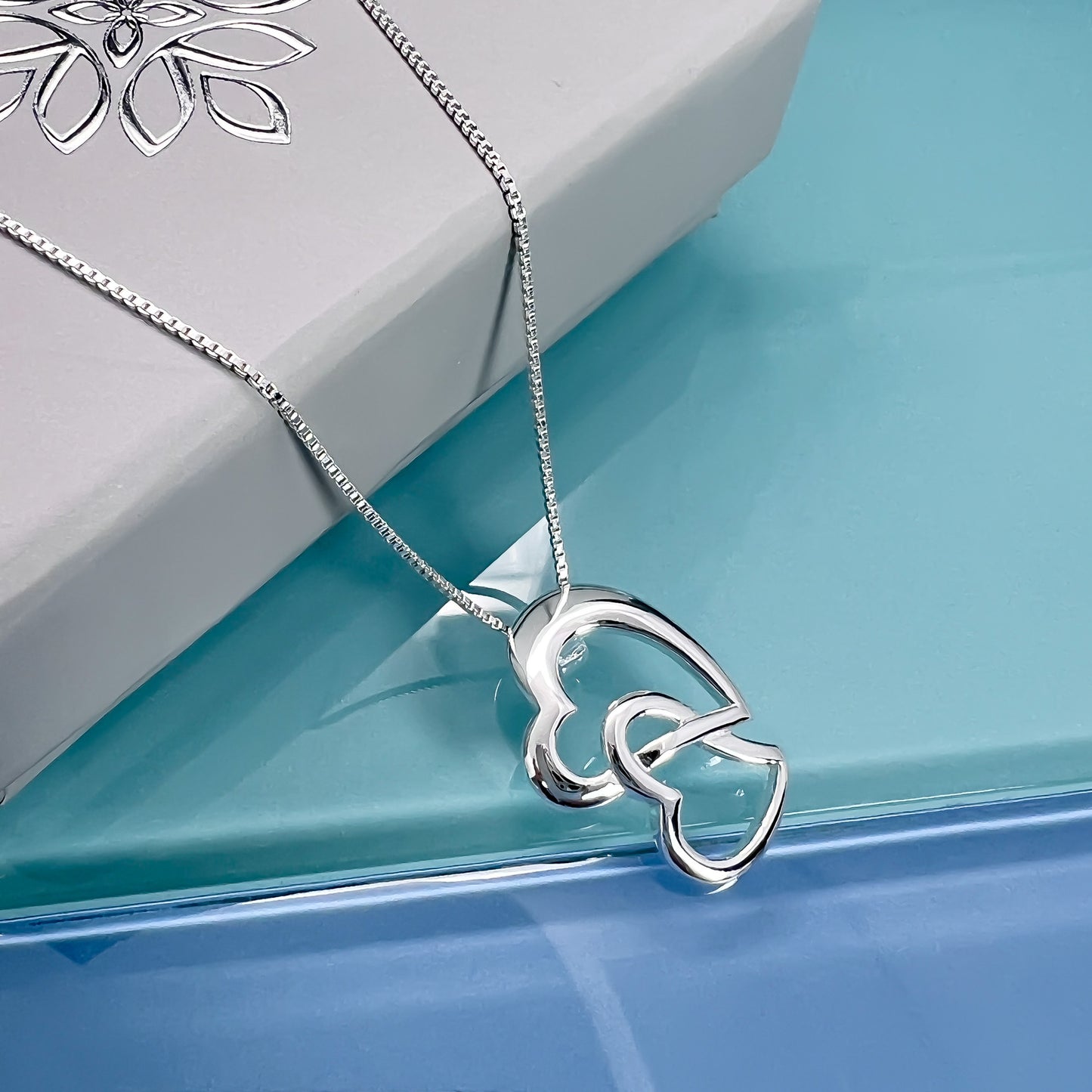 Double Heart Necklace, Sterling Silver Heart Necklace, Mother Gift Necklace, Gift for Daughter, Gift for Son, Mother Daughter Necklace, Mother Son Necklace Sterling Silver (Mother and Daughter)