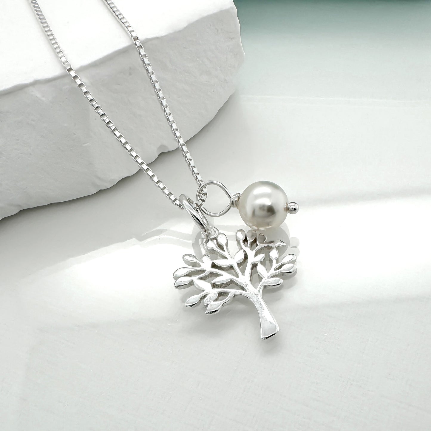 Tree of Life Necklace with Crystal Pearl Charm, 925 Sterling Silver Tree of Life - Mom Christmas Gift, Mother in Law Holiday Present, Mother's Day Gift Necklace (sterling silver)