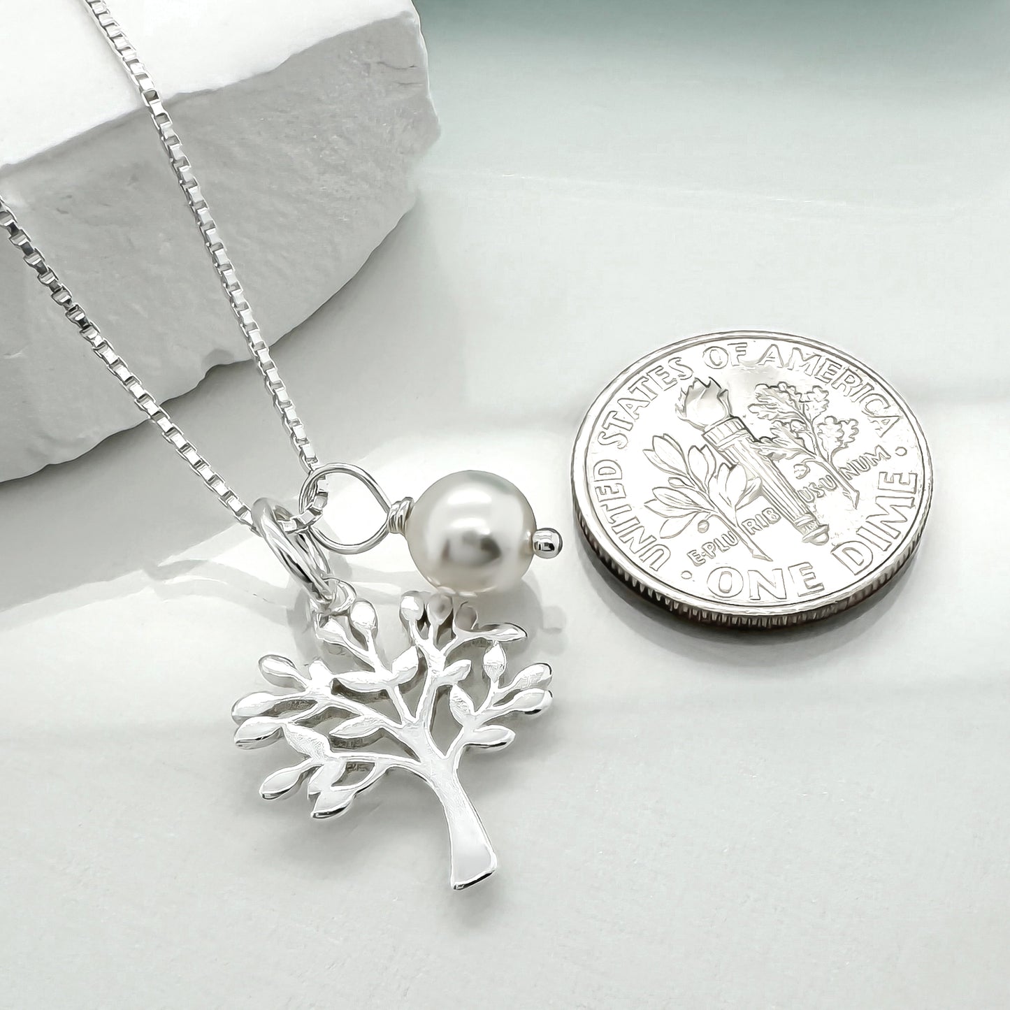 Tree of Life Necklace with Crystal Pearl Charm, 925 Sterling Silver Tree of Life - Mom Christmas Gift, Mother in Law Holiday Present, Mother's Day Gift Necklace (sterling silver)