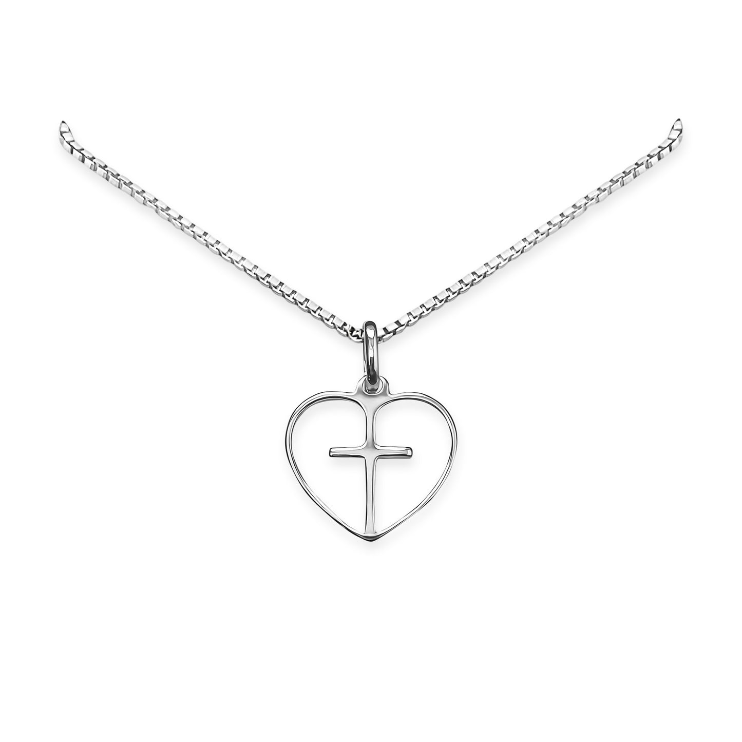 Tiny Delicate and Dainty Sterling Silver Cross Heart Necklace for Baptism Confirmation Gift for Goddaughter Necklace for First Communion Daughter Gift (18 inches)