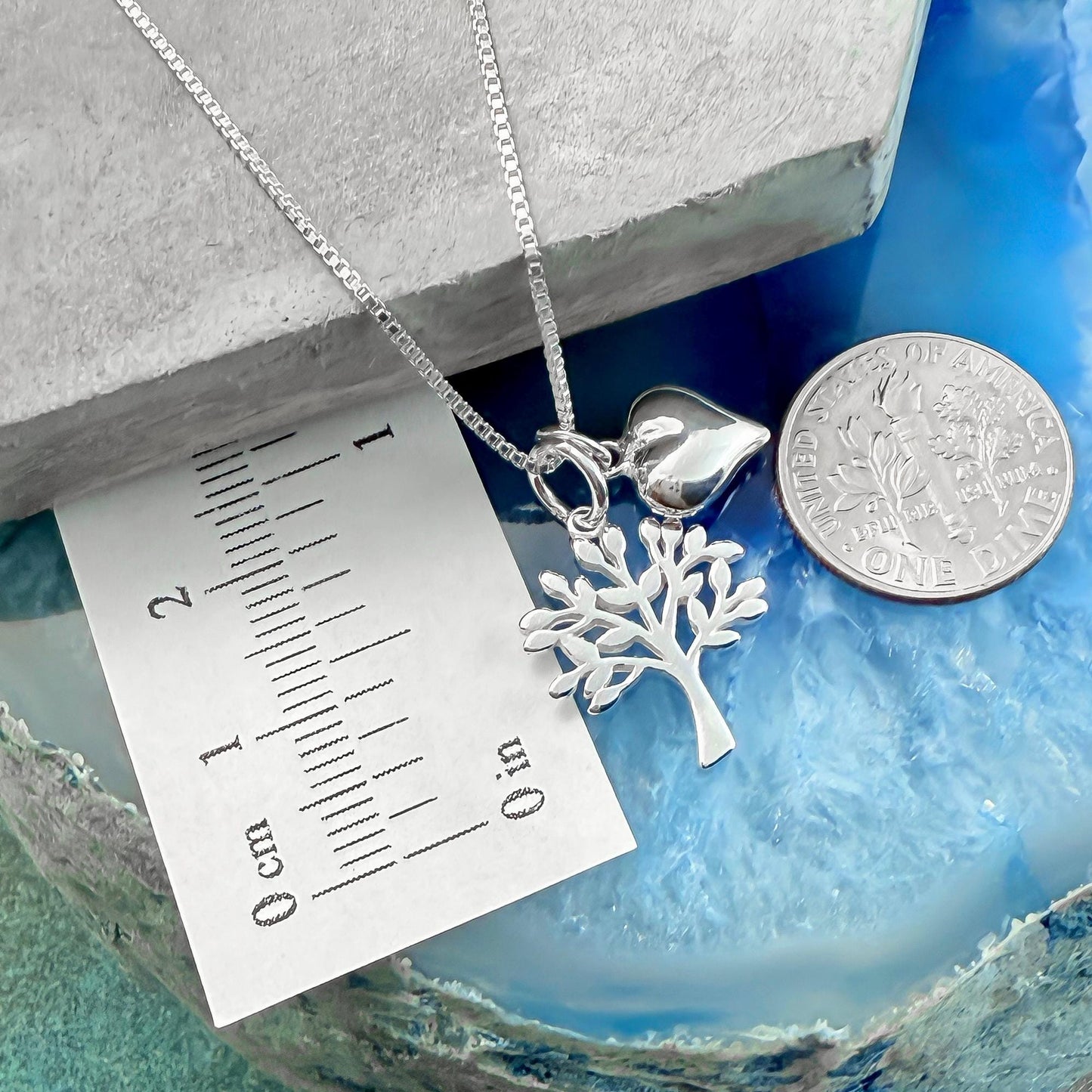 Sterling Silver Tree of Life Necklace with Puffed Heart Charm, Mom Birthday Gift Necklace, Grandmother Gift, Family Tree Necklace