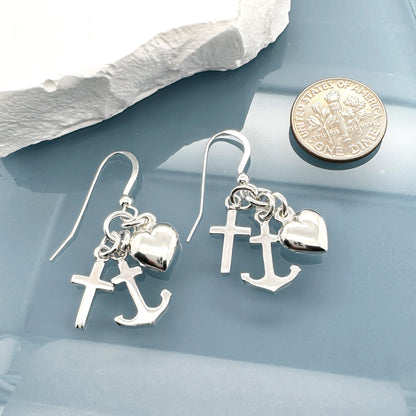 Sterling Silver Faith Hope and Charity Earrings Christian Religious Jewelry Gift for Mom Wife Grandmother Aunt Best Friend Gift Earrings